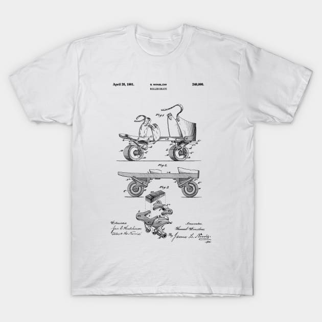 PATENT DRAWING / 1881 - Roller Skate - black T-Shirt by Daniel Coulmann